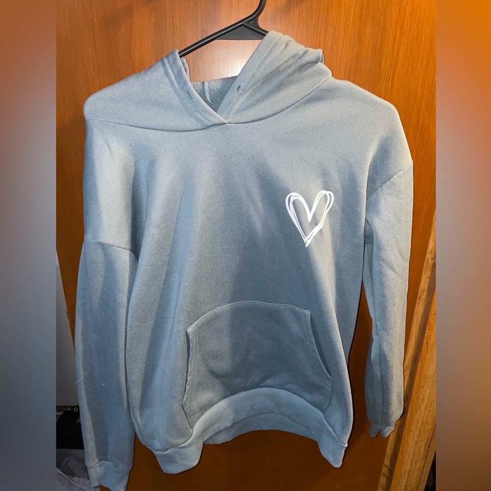 SHEIN greenish blue hoodie with white heart